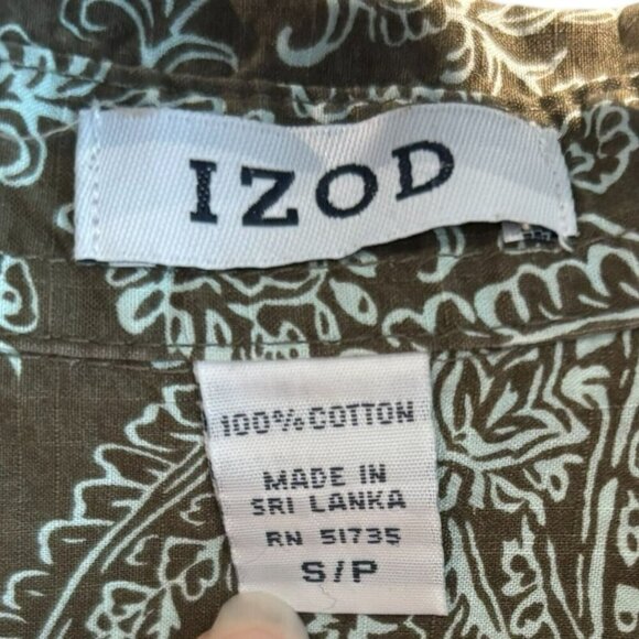 Izod Brown Paisley Button-Up Shirt – 100% Cotton Collared Short Sleeve Women’s S - Picture 3 of 4